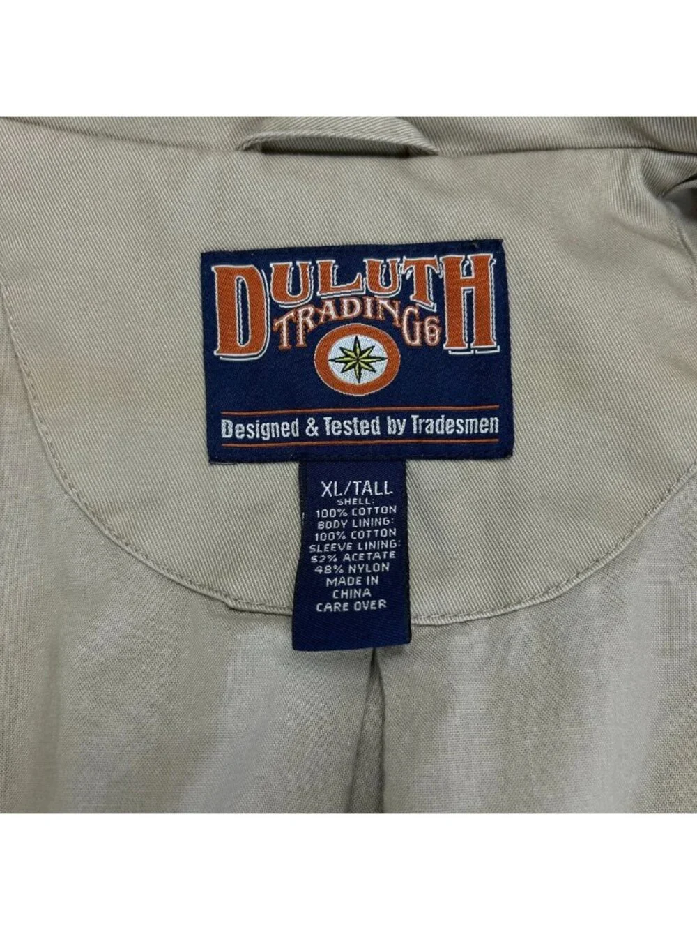 Duluth Trading Co Utility Blazer Jacket Mens XL Beige Cotton Long Sleeve “Read”